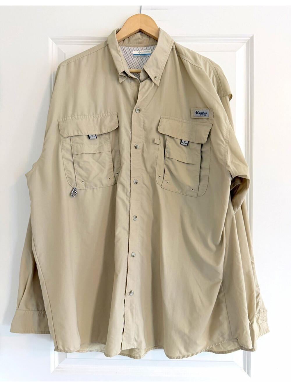 Columbia PFG Men's L Vented Fishing Shirt Khaki Long Sleeve Omni-Shade Bahama
